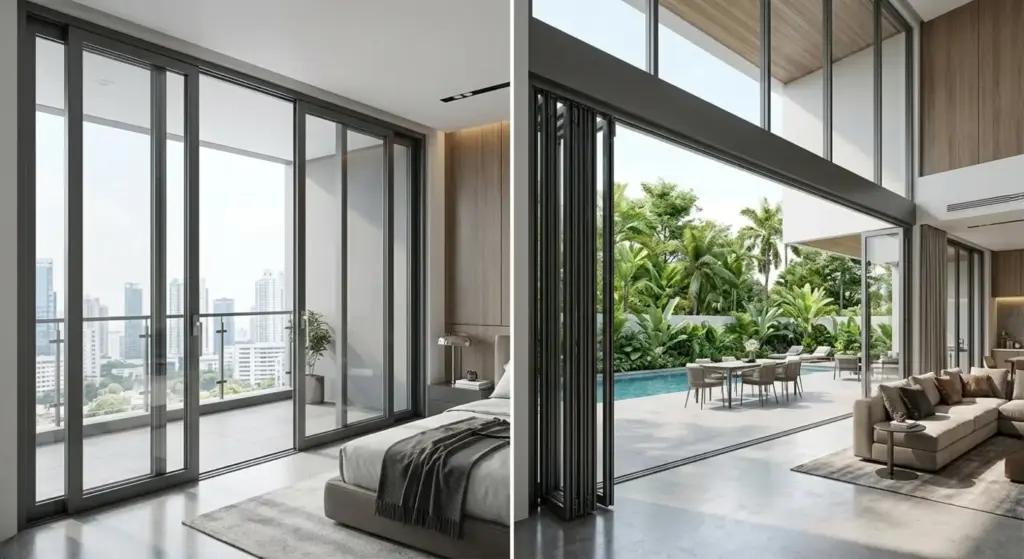 pintu aluminium sliding vs folding