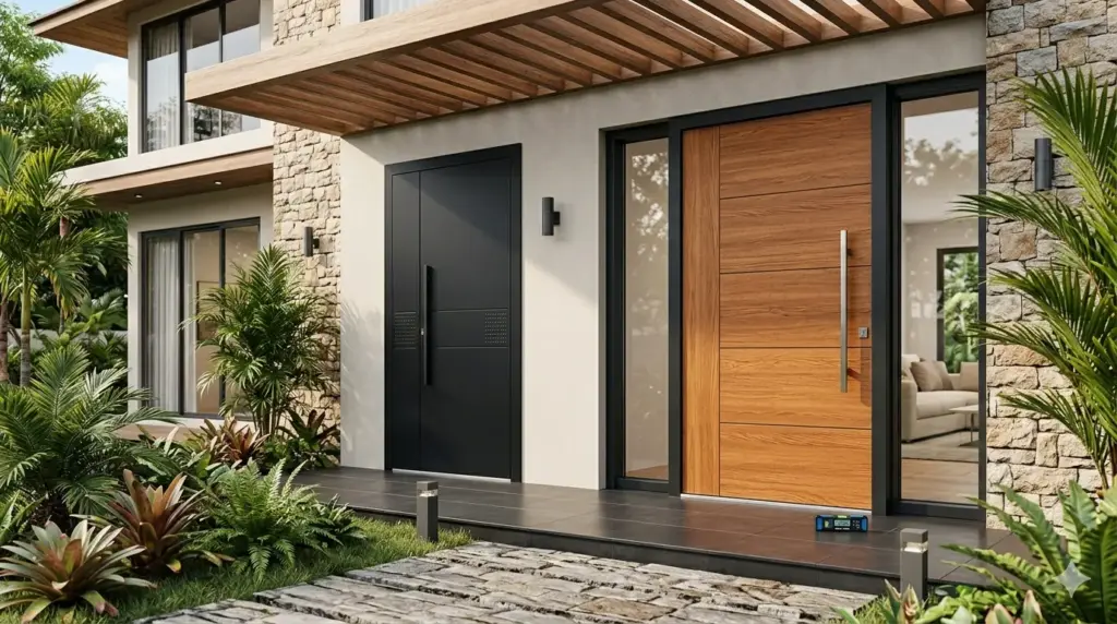 pintu aluminium motif kayu